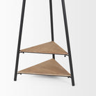 Everett Matte Black Metal with Two Wood Shelves Coat Rack on a white background