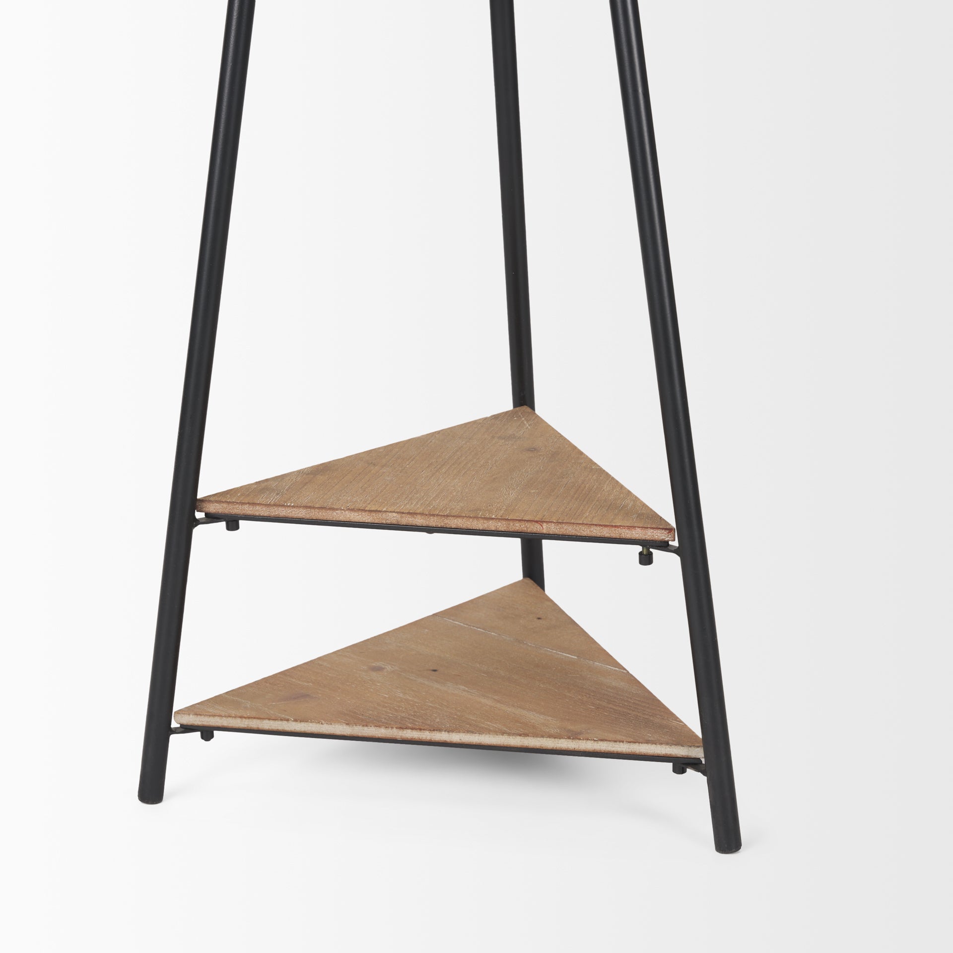 Everett Matte Black Metal with Two Wood Shelves Coat Rack on a white background