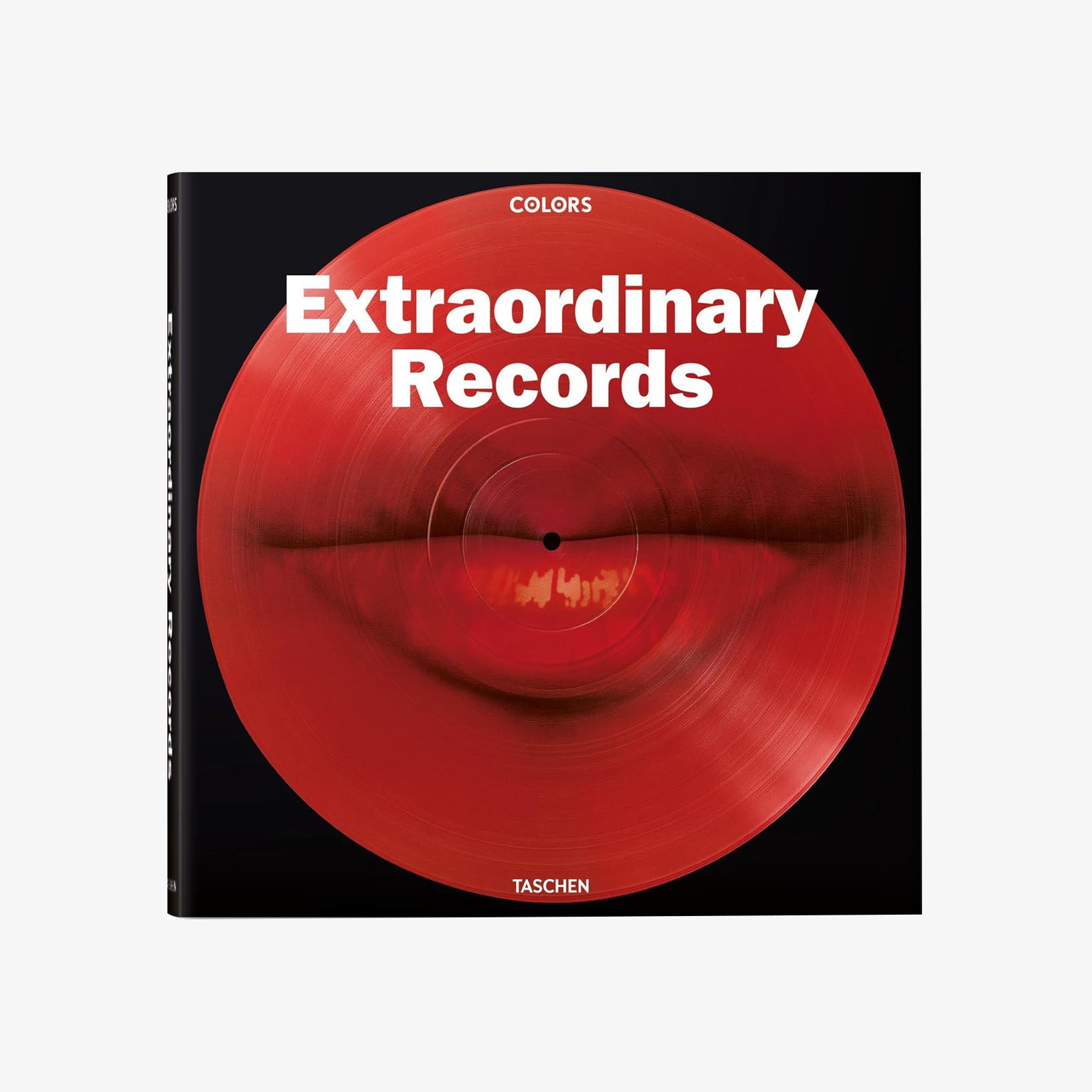 Front cover of book titled 'Extraordinary Records' with red record on a black background