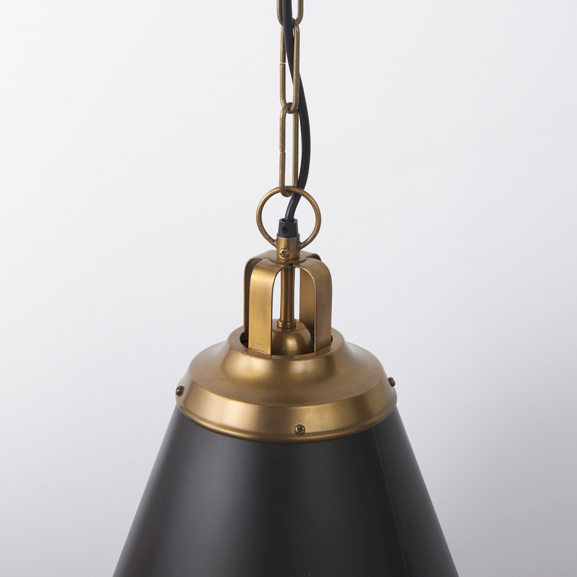 Fenton 18.0L x 18.0W x 23.0H Black W/Antiqued Gold Accents Pendant Light on a white background