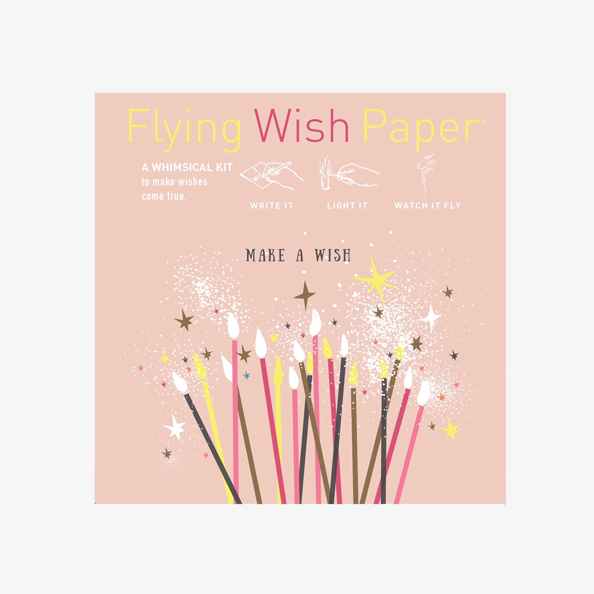 Pink square package of Make a Wish Flying Wish Paper on a white background