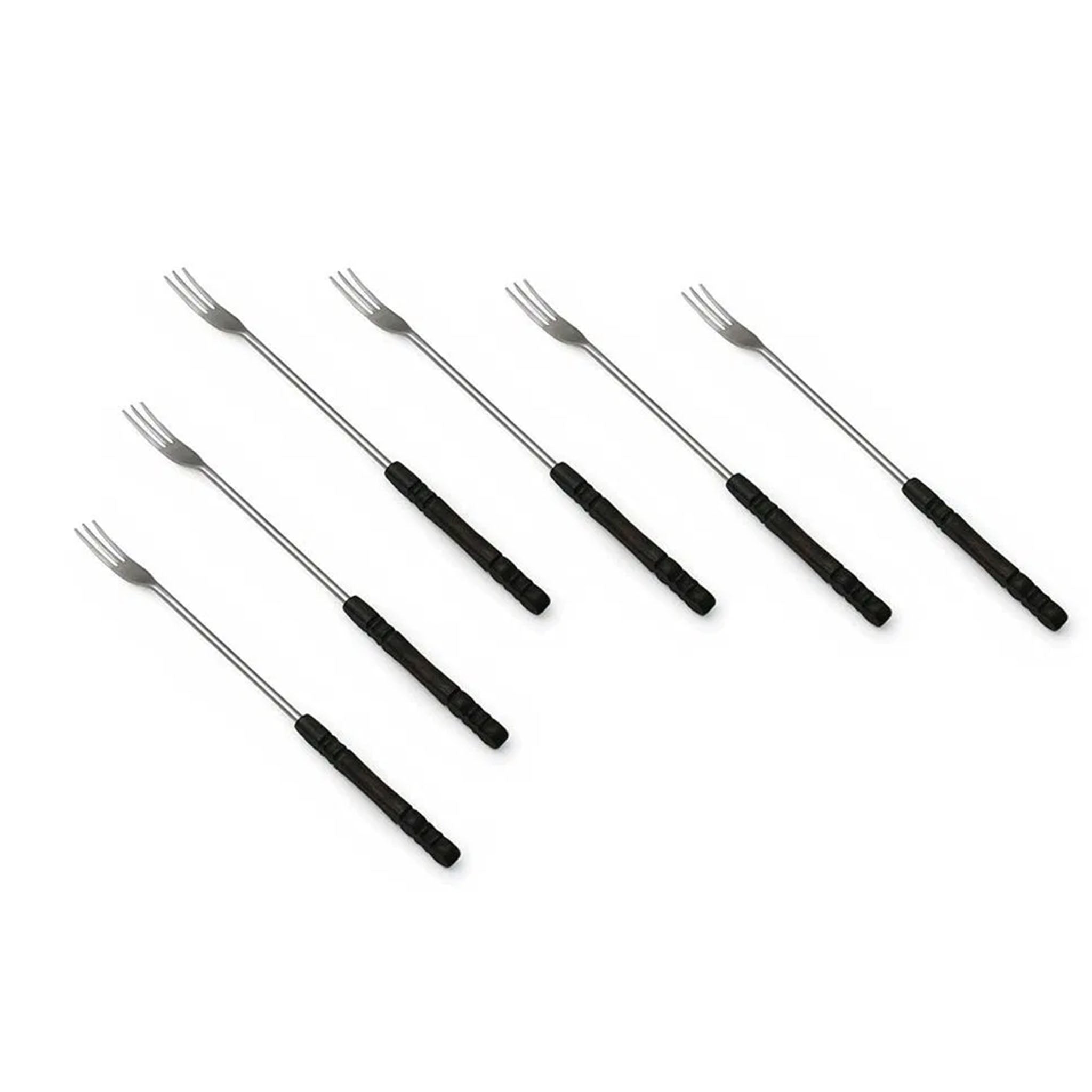 Swissmar Fondue Forks with Wooden Handle set of 6 on a white background