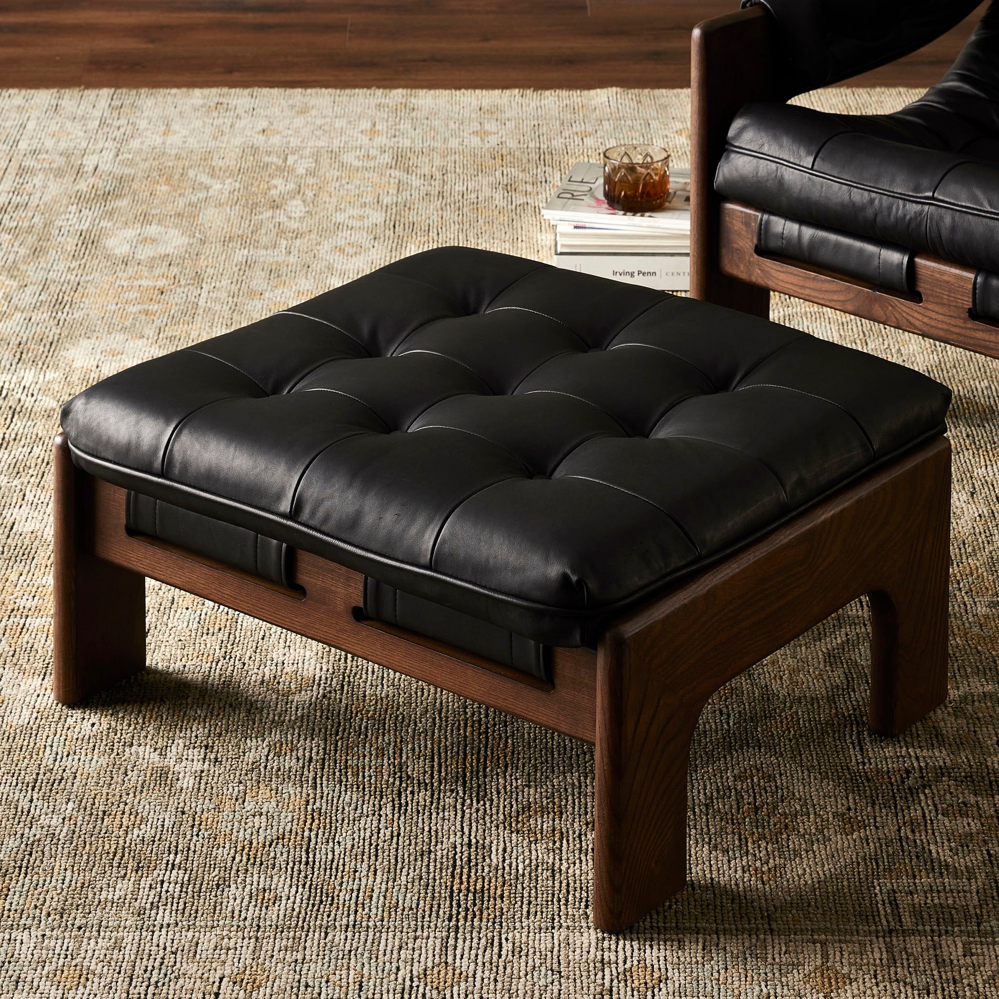 Four Hands Halston Ottoman In Heirloom Black - Addison West 