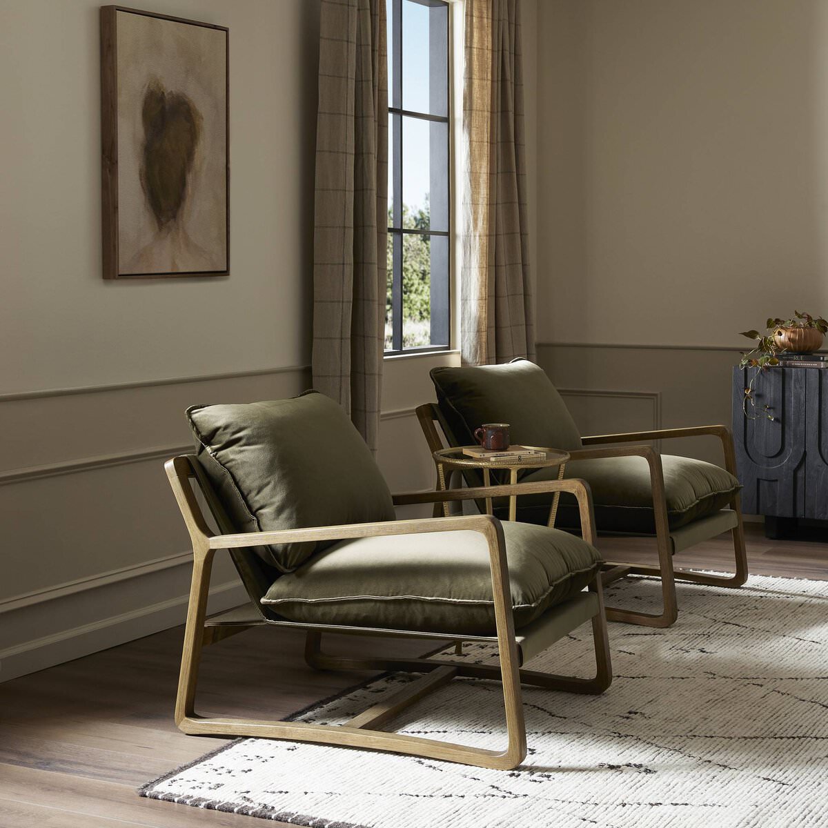 Four Hands Ace Chair in Surrey Olive in a neutral living room