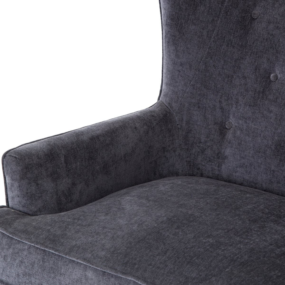 Close up of Four Hands Clermont Chair in Charcoal Worn Velvet on a white background