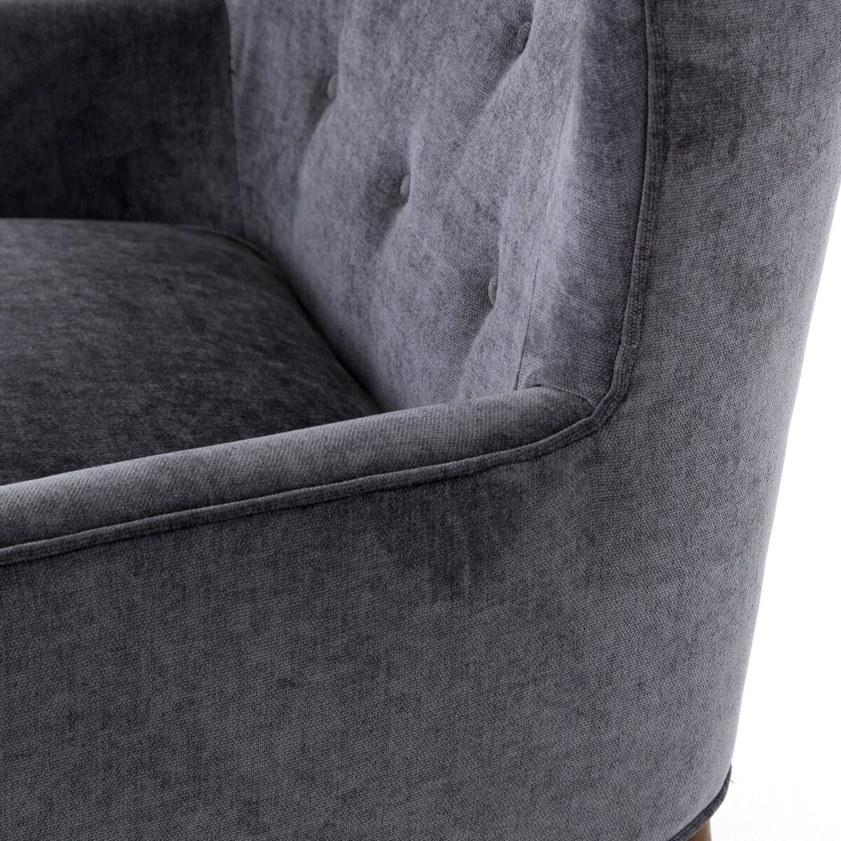 Close up of Four Hands Clermont Chair in Charcoal Worn Velvet on a white background