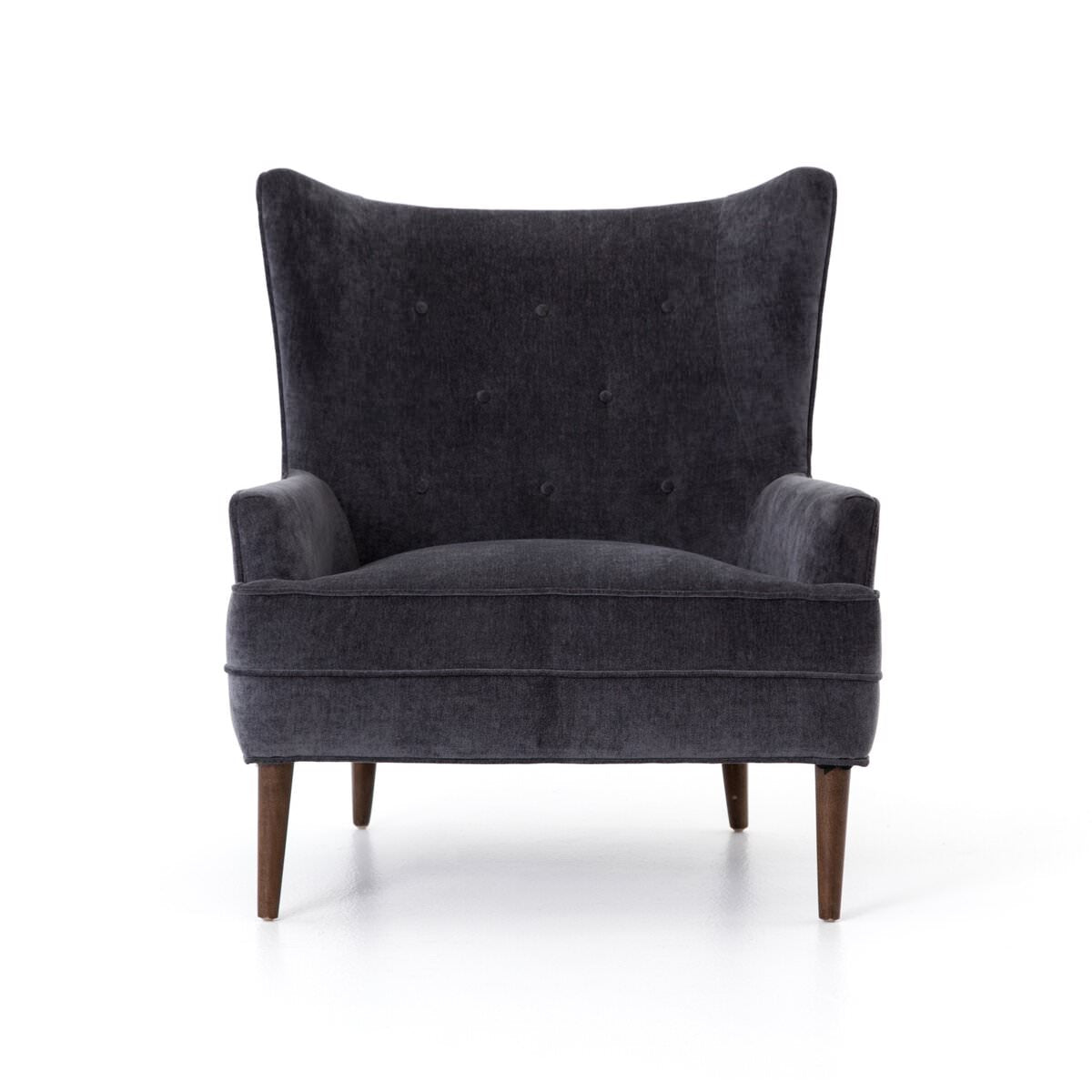 Four Hands Clermont Chair in Charcoal Worn Velvet on a white background