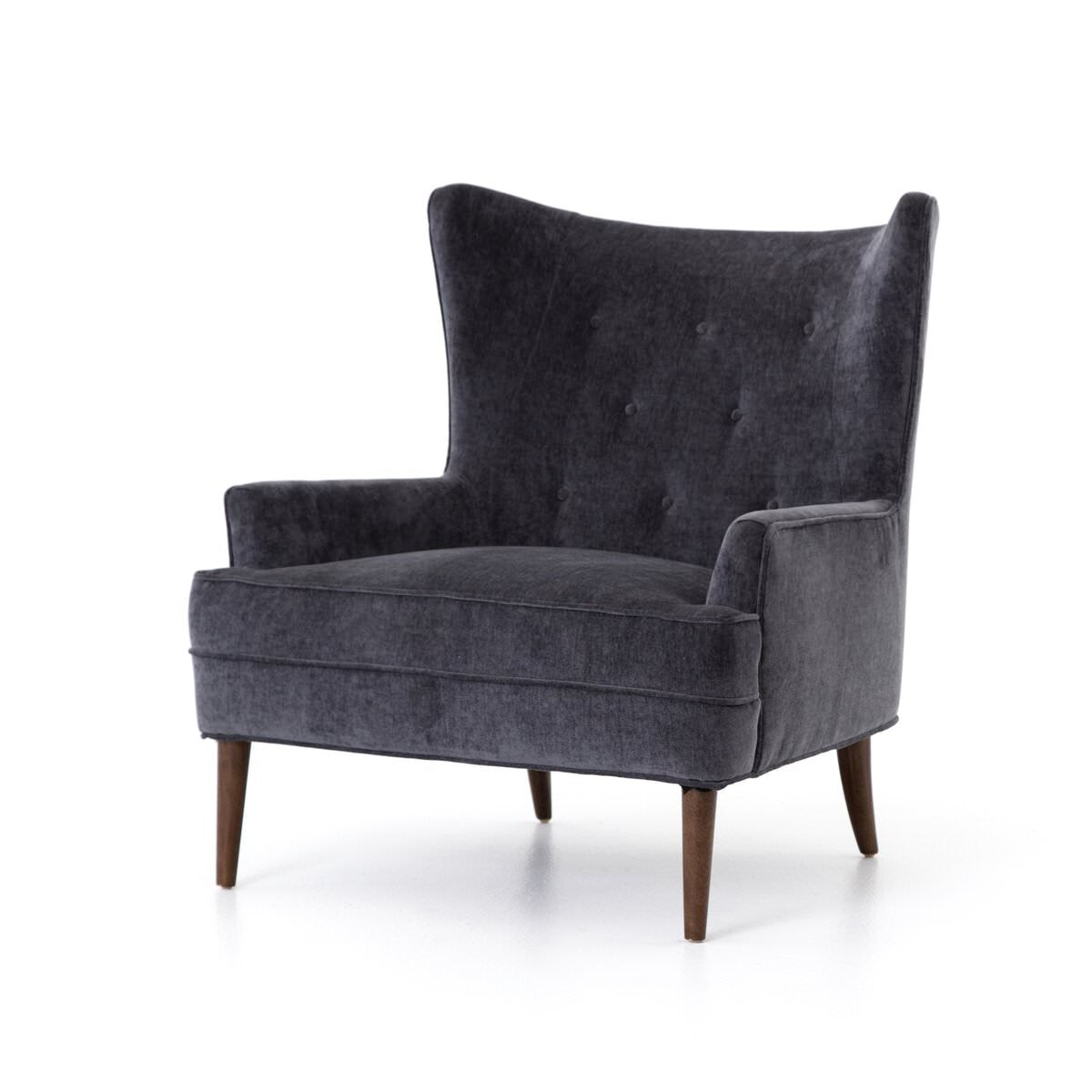 Four Hands Clermont Chair in Charcoal Worn Velvet on a white background