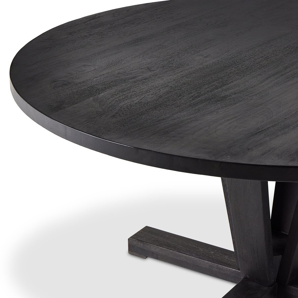 Close up of Four Hands black Cobain Dining Table 60" seats 8 on a white background