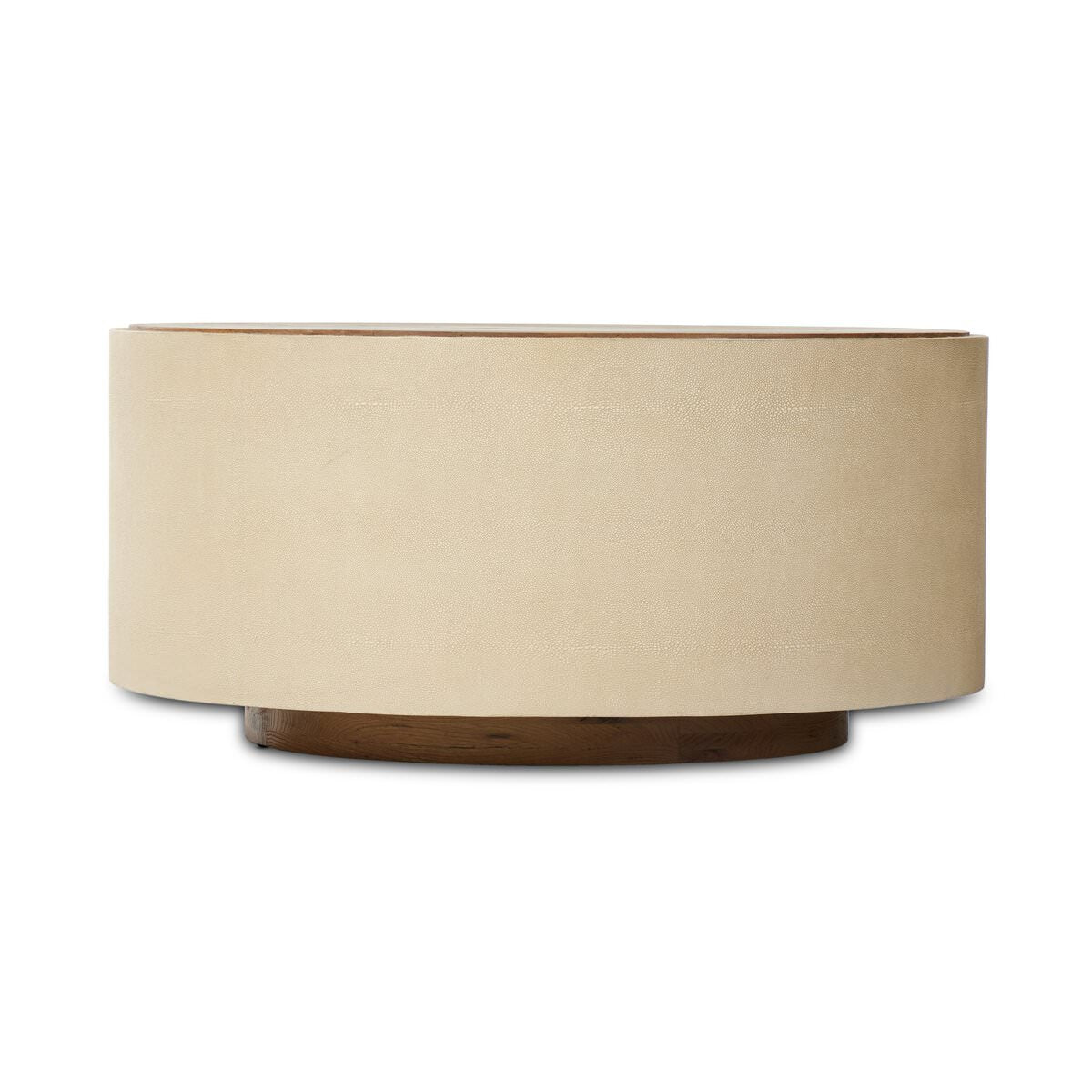 Four Hands Crosby Round Coffee Table in Light Cream on a white background