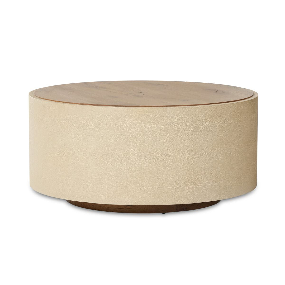 Four Hands Crosby Round Coffee Table in Light Cream on a white background