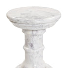 Close up of Four Hands Cyprus End Table in Veined White Marble Solid on a white background