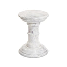 Four Hands Cyprus End Table in Veined White Marble Solid on a white background