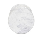 Close up of Four Hands Cyprus End Table in Veined White Marble Solid on a white background