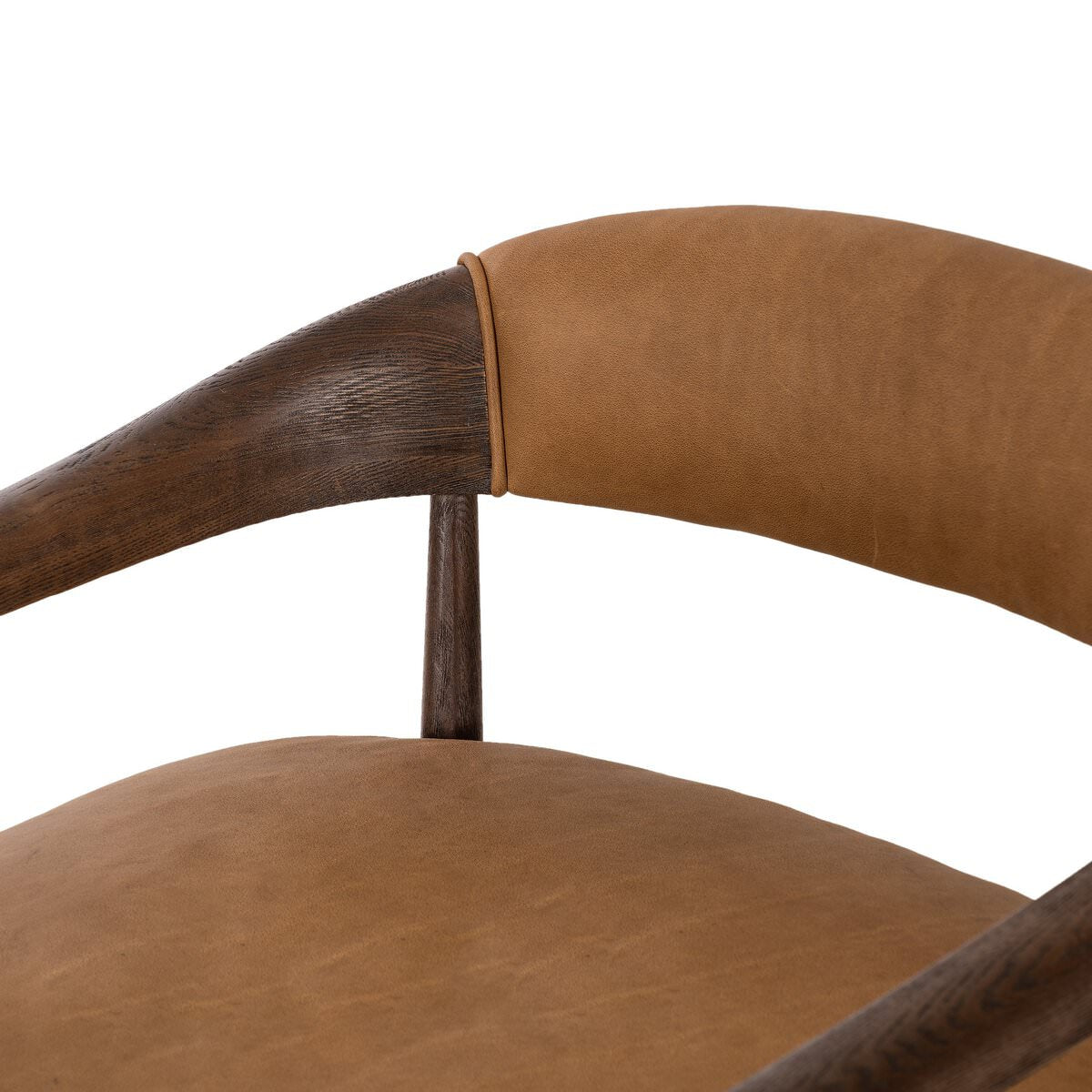 Close up of Four Hands Dane Chair in Eucapel Cognac on a white background