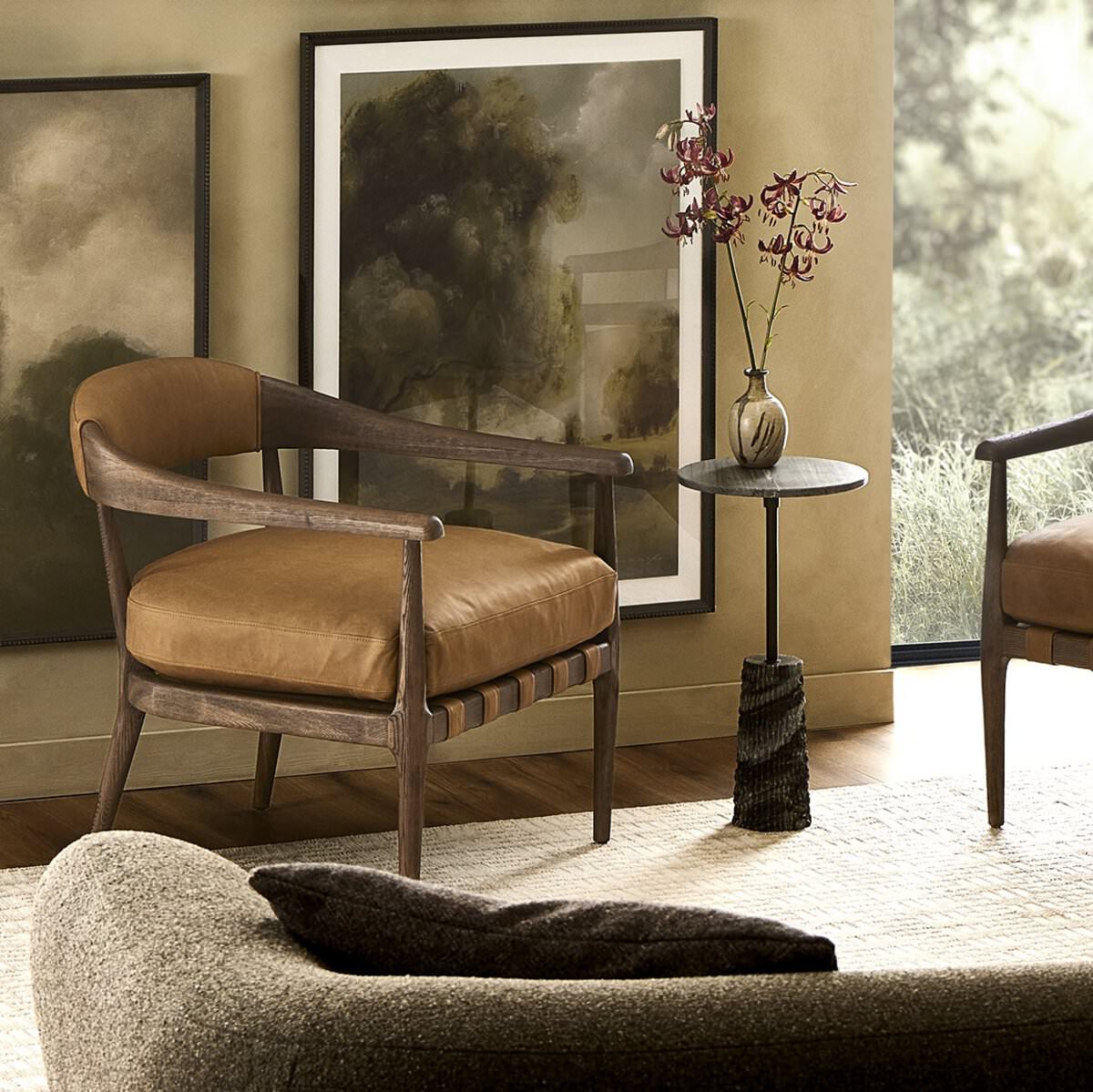 Four Hands Dane Chair in Eucapel Cognac in a modern living room