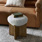 Four Hands Dax Small Ottoman in Gibson Wheat in a living room