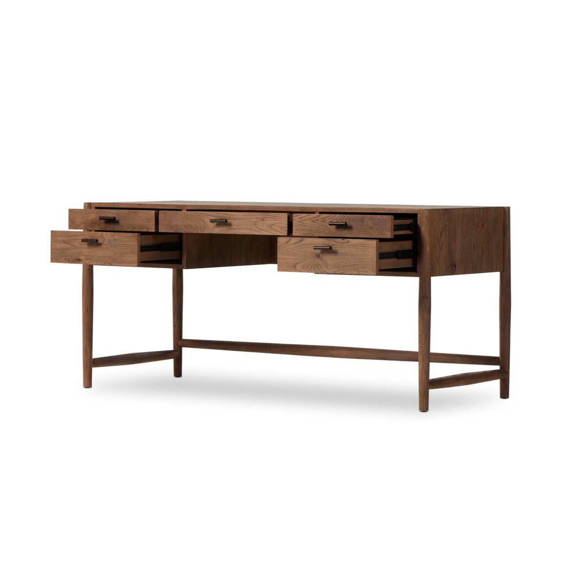  Four Hands Glenview Desk in Weathered Oak Veneer on a white background