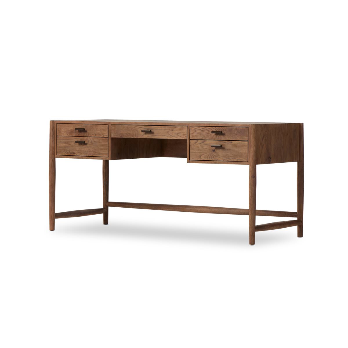  Four Hands Glenview Desk in Weathered Oak Veneer on a white background