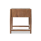 Side view of  Four Hands Glenview Desk in Weathered Oak Veneer on a white background