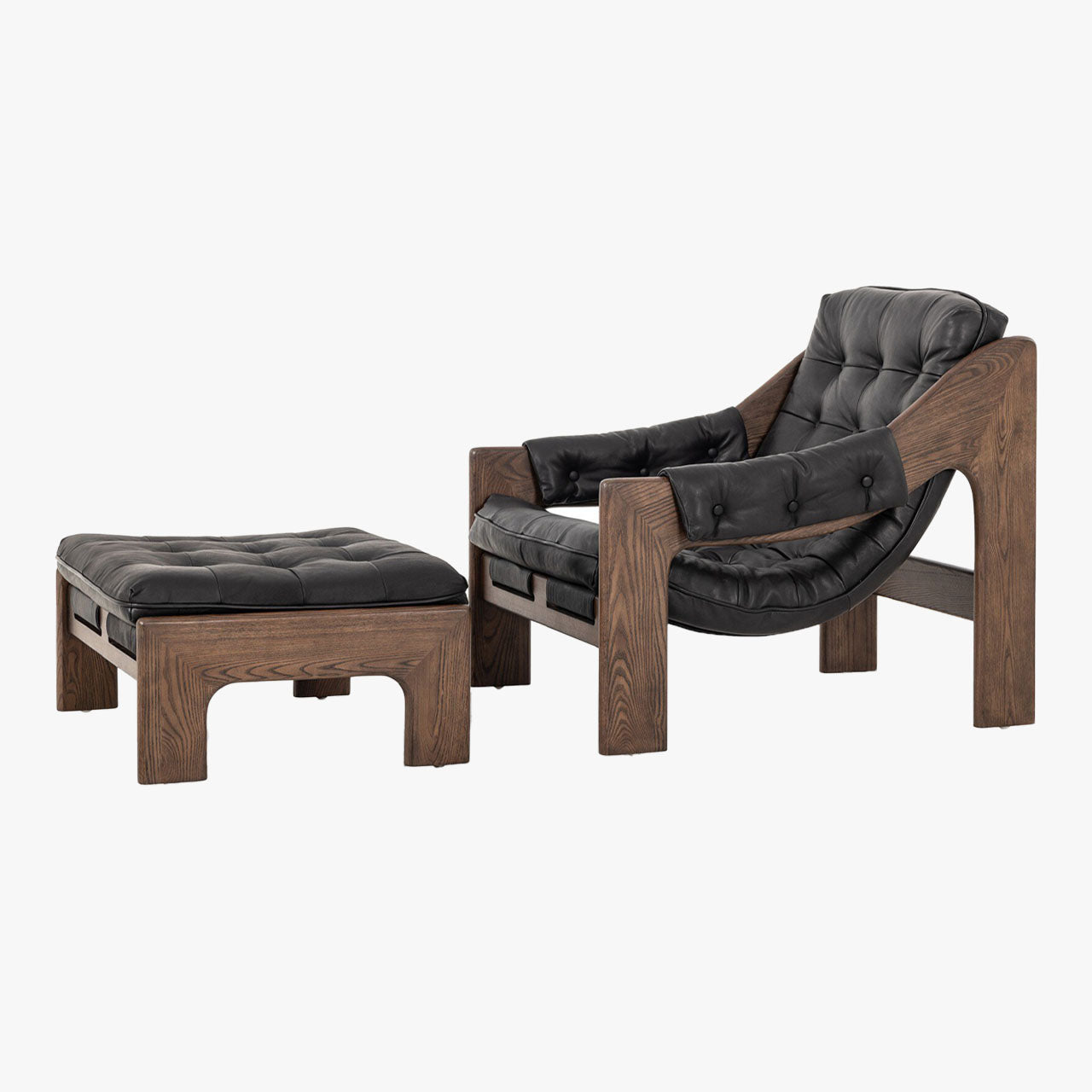 Four Hands Halston Chair + Ottoman In Heirloom Black - Addison West 