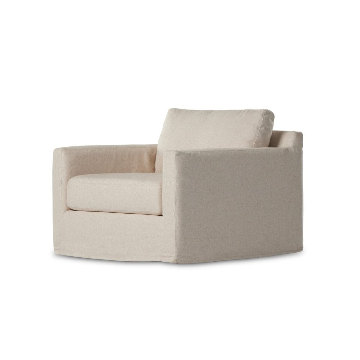 Four Hands Hampton Slipcover Swivel Chair in Evere Creme on a white background