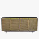 Four Hands Hendrick Sideboard with four perforated brass doors and gunmetal exterior on a white background