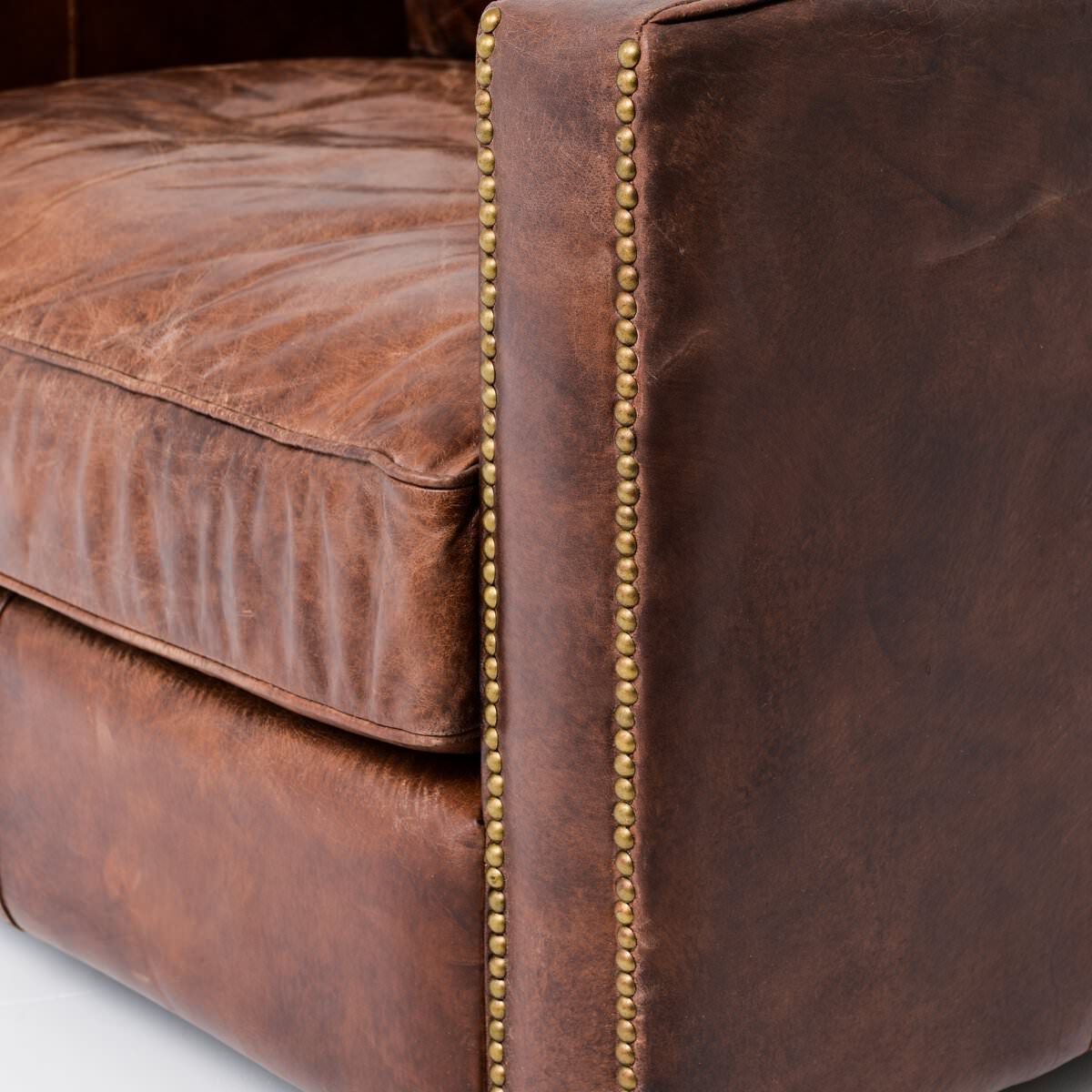 Close up of Four Hands Larkin Club Chair in Cigar on a white background