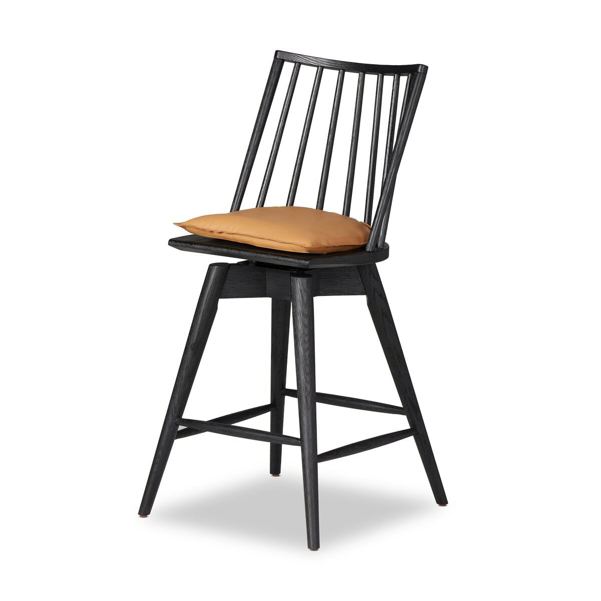 Four Hands Lewis Swivel Counter Stool in Whiskey Saddle on a white background at Addison West