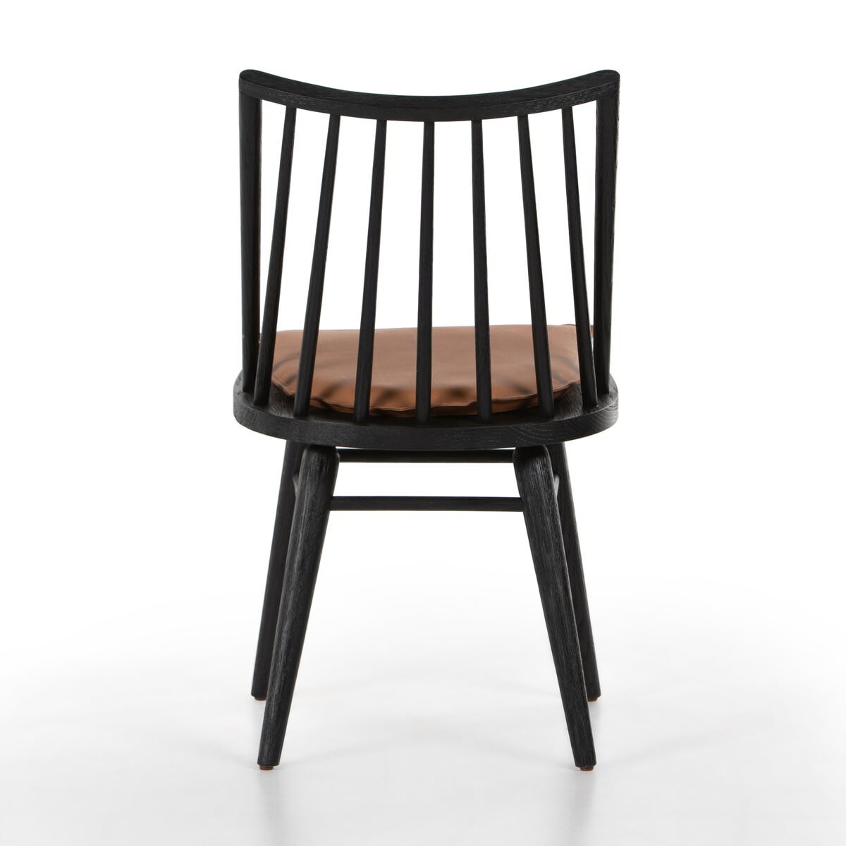 Four Hands Lewis Windsor Chair in Black Whiskey Saddle on a white background