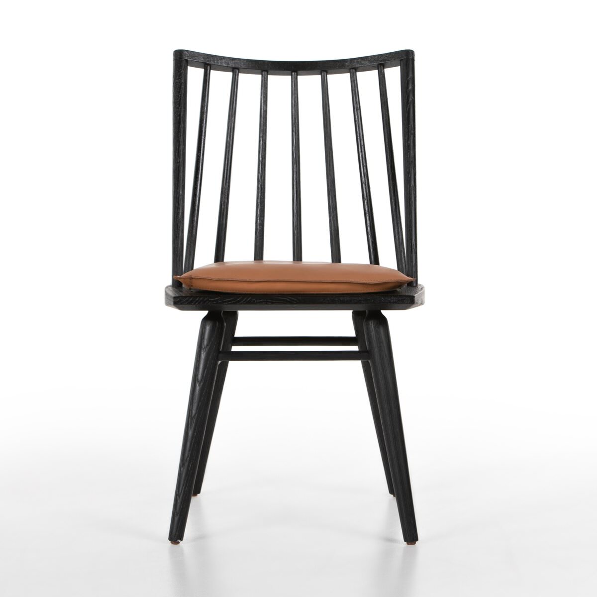 Four Hands Lewis Windsor Chair in Black Whiskey Saddle on a white background