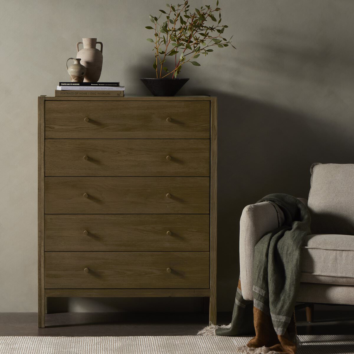 Four Hands Meadow 5 Drawer Dresser  in a neutral bedroom