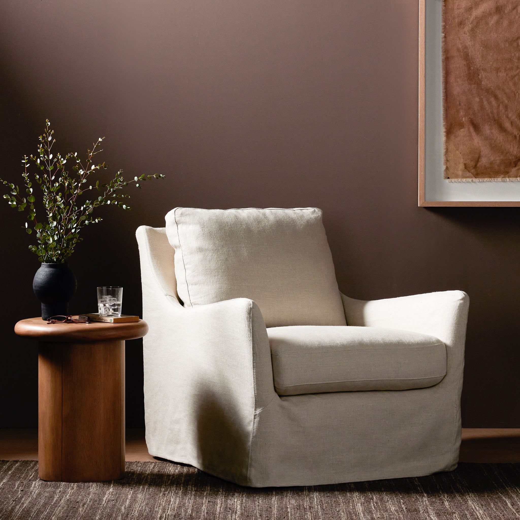 Four Hands Monette Slipcover Swivel Chair In Brussels Natural - Addison West 