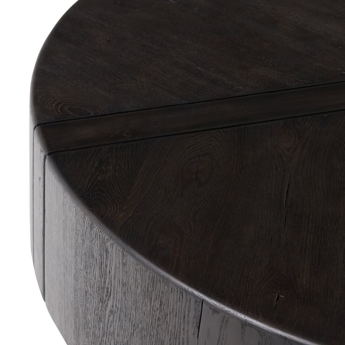 Close up of Four Hands Renan Coffee Table Dark Espresso Reclaimed French Oak on a white background