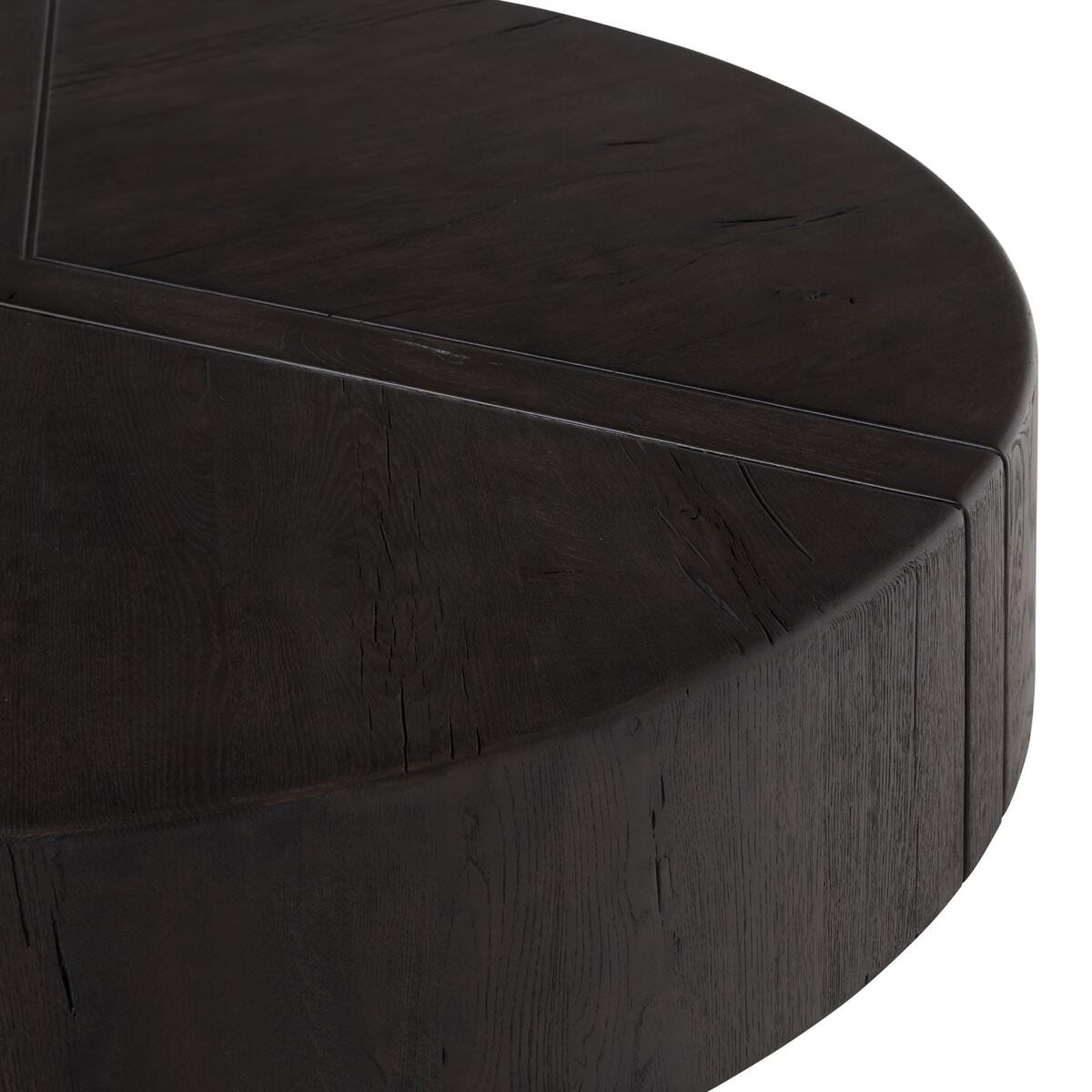 Close up of Four Hands Renan Coffee Table Dark Espresso Reclaimed French Oak on a white background