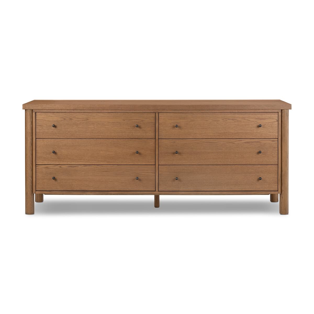 Four Hands Roark 6 Drawer Dresser in Amber Oak Veneer on a white background