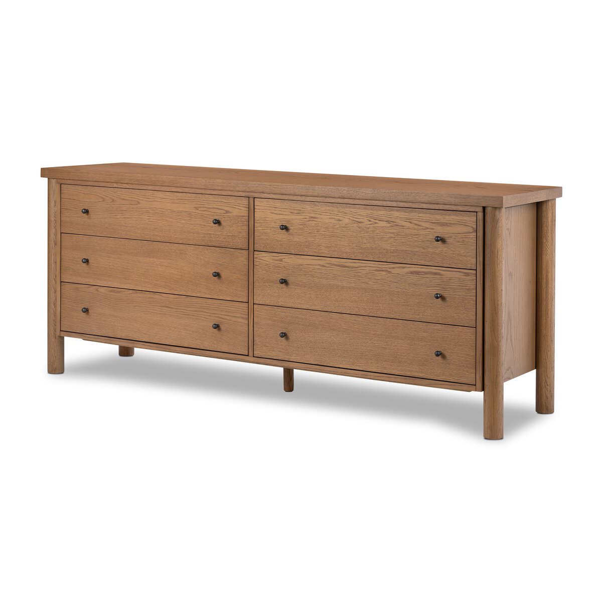 Four Hands Roark 6 Drawer Dresser in Amber Oak Veneer on a white background