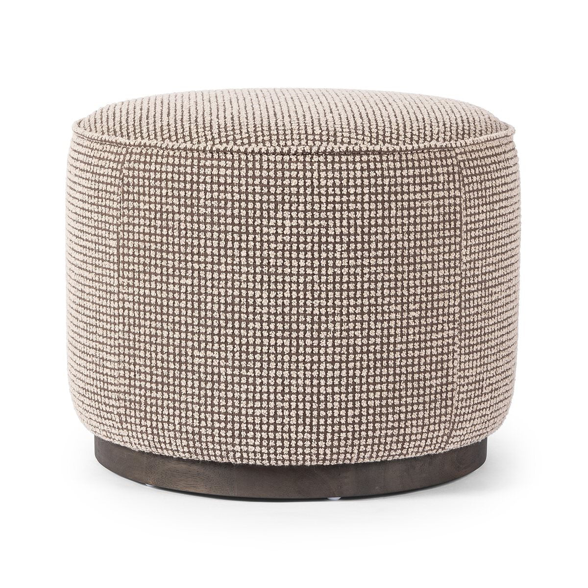 Four Hands Sinclair Round Ottoman in Barrow Taupe on a white background