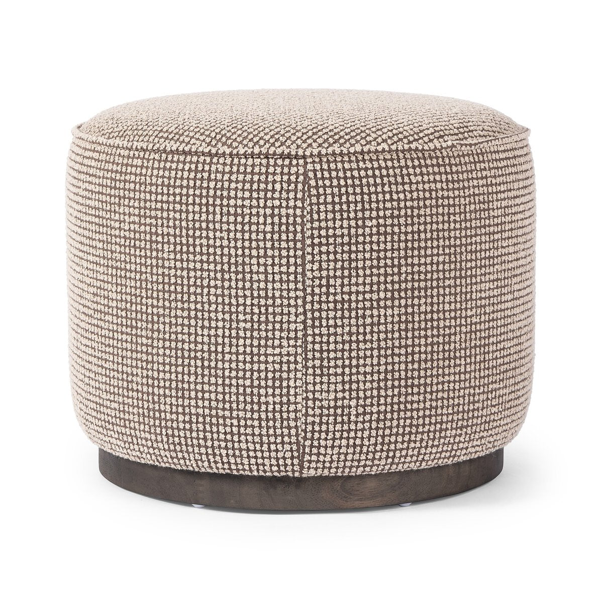 Four Hands Sinclair Round Ottoman in Barrow Taupe on a white background