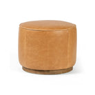 Four Hands Sinclair Round Ottoman in Palermo Butterscotch on a white background