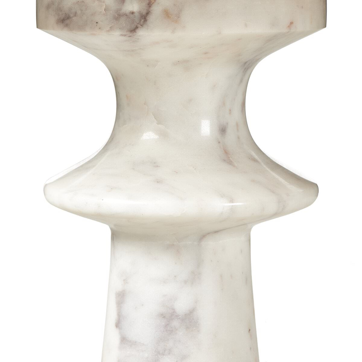 Close up of Four Hands Skylar End Table in Polished White Marble on a white background