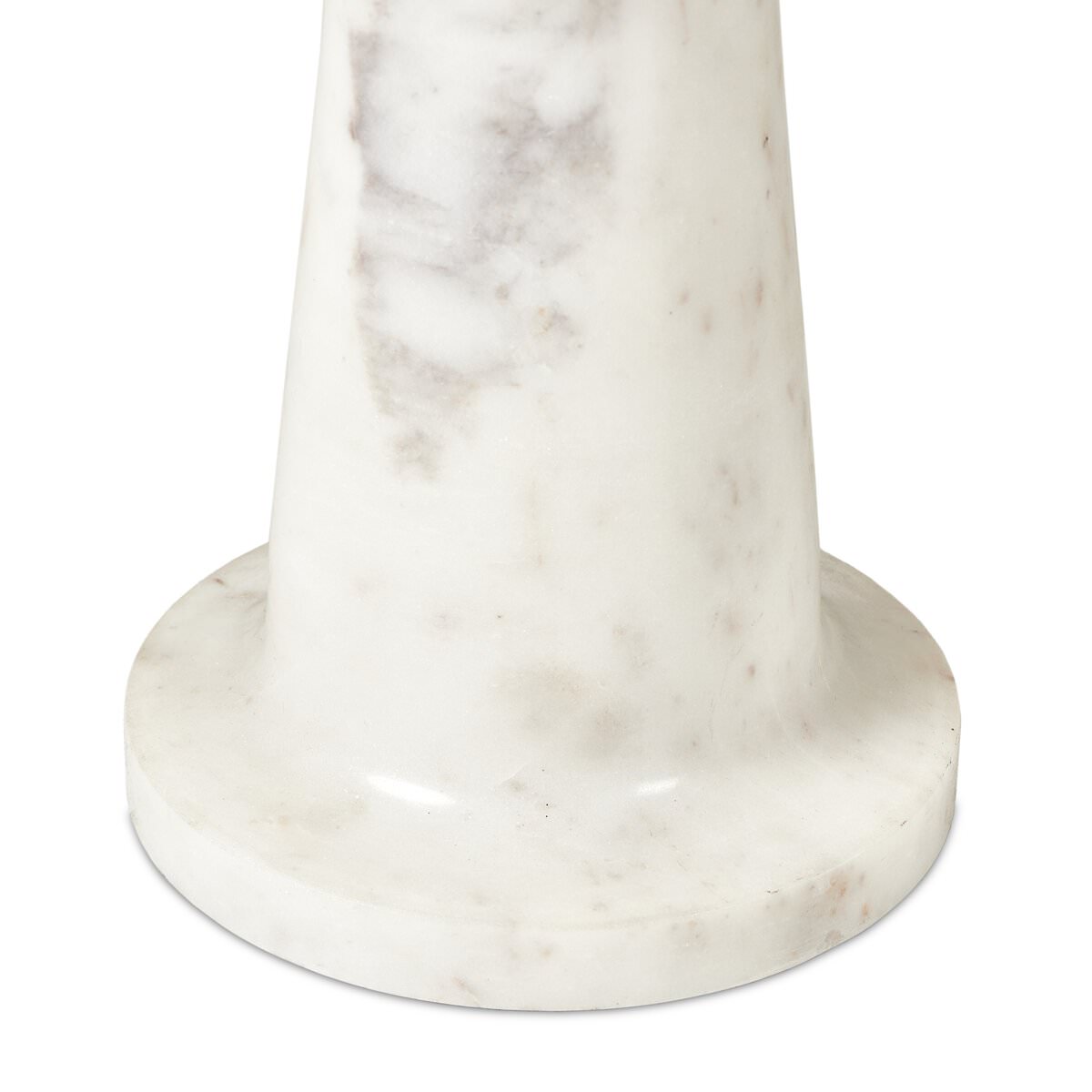 Close up of Four Hands Skylar End Table in Polished White Marble on a white background