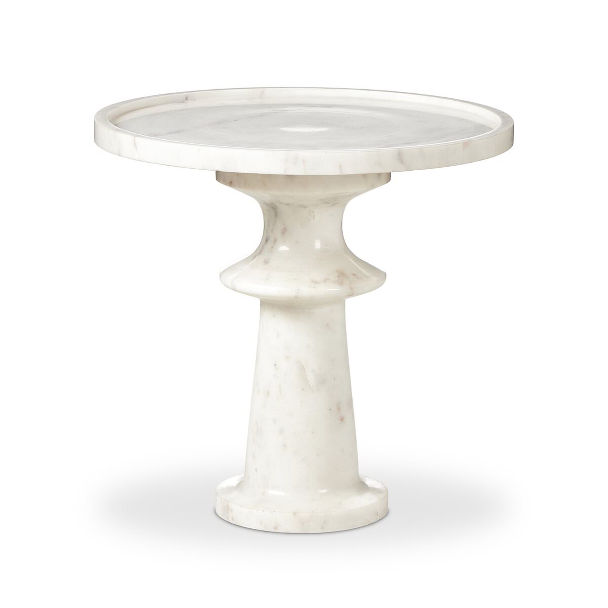 Four Hands Skylar End Table in Polished White Marble on a white background