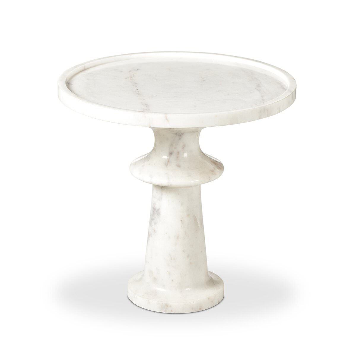 Four Hands Skylar End Table in Polished White Marble on a white background