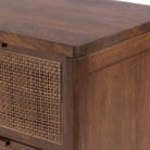 Close up of Four Hands Sydney 9 Drawer Dresser in Brown Cane on a white background