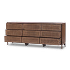 Four Hands Sydney 9 Drawer Dresser in Brown Cane on a white background