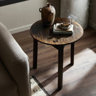 Four Hands The Pimms Table in Aged Brown Finish in a modern living room