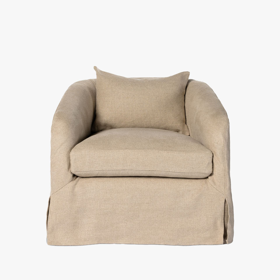 Four Hands Topanga Slipcover Swivel Chair In Flanders Flax on a white background