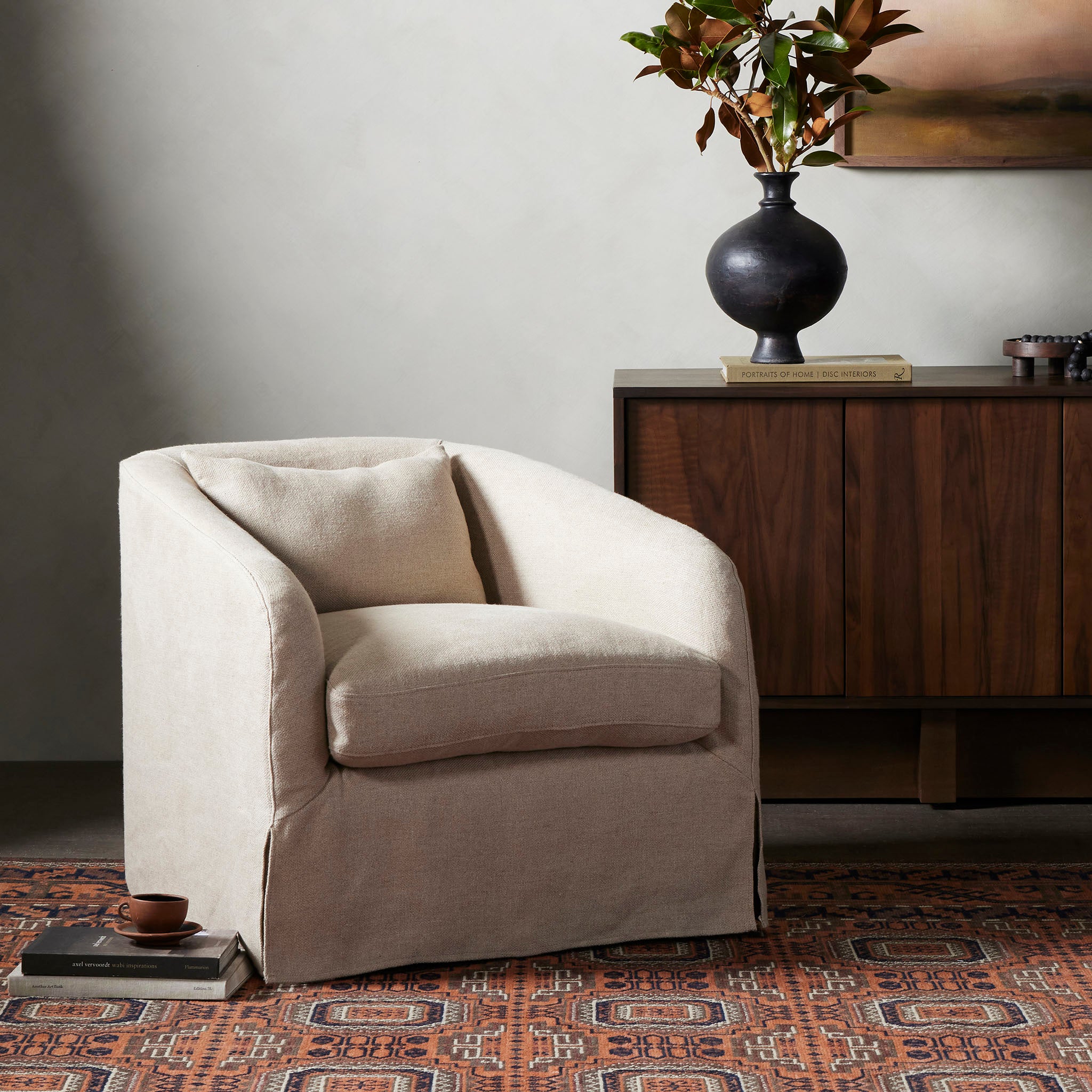 Four Hands Topanga Slipcover Swivel Chair In Flanders Flax - Addison West 