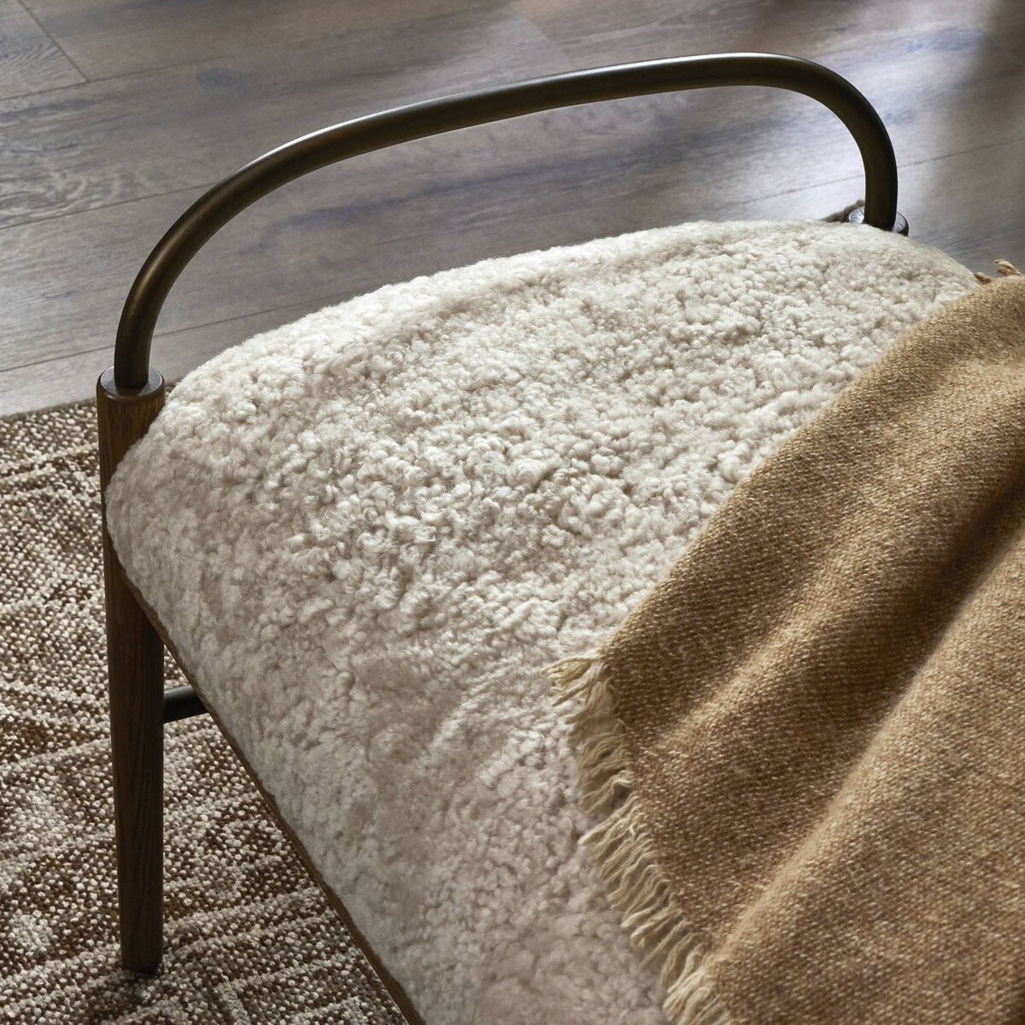 Four Hands + Amber Lewis Demi Accent Bench in Beige Shearling - Addison West 